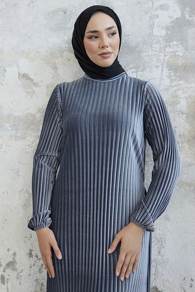 InStyle Elza Tie Back Velvet Φόρεμα - Γκρι