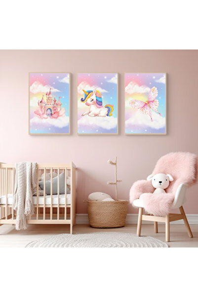 primero 3'lüset Tek boynuzlu Unicorn Kelebek Şato Desenli Çocuk odası 20 x 30...
