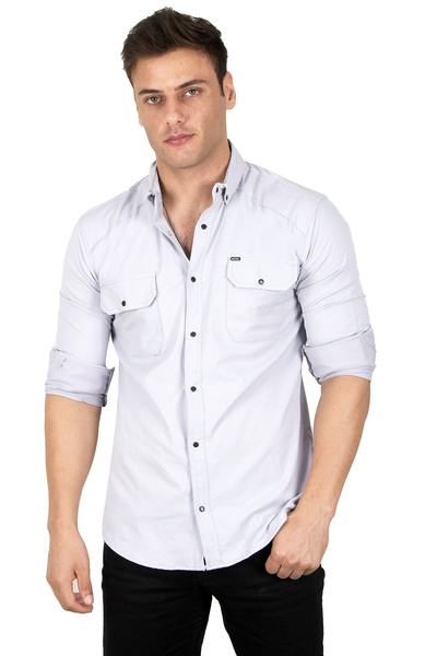 DeepSEA Чоловіча сіра сорочка з еластичною стрічкою, подвійними кишенями та застібкою на кнопках 2300421