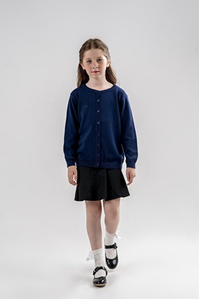 Minora Knitwear M Embroidery School College Cardigan Navy Blue