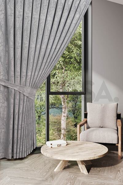 MARİTSA Nevada Serisi Jakarlı Dal Desen Açık Gri Sık Pile(1X3) Tek Kanat Fon ...