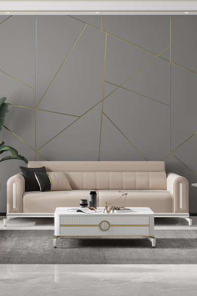 MOBETTO Bella Gold Üçlü Salon&oturma Odası Kanepe - Krem