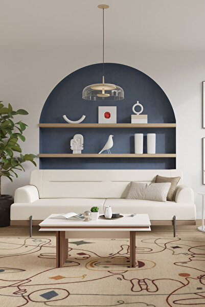 MOBETTO Linen Üçlü Salon&oturma Odası Kanepe - Krem