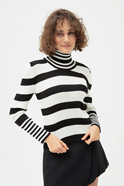 Lafaba Γυναικείο πλεκτό πουλόβερ με ριγέ μαύρο ζιβάγκο