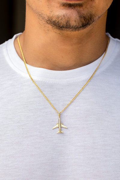 Uşaklıhafız 1945 14 Ayar Altın Uçak Figürlü Erkek Kolye