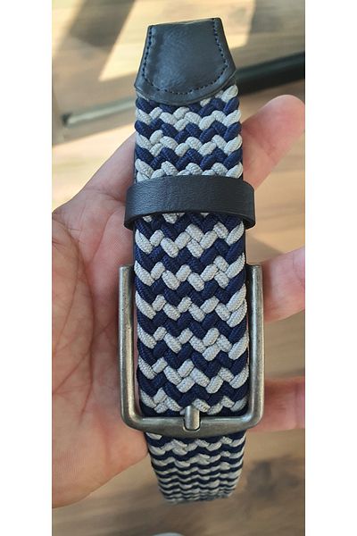 Arkem Navy Blue Gray Elastic Knitted Sports Men's Belt 3.5 cm