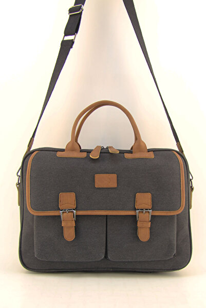 HNB Unisex Black Canvas 15.3 Inch Waterproof Computer Laptop Briefcase with Pocket