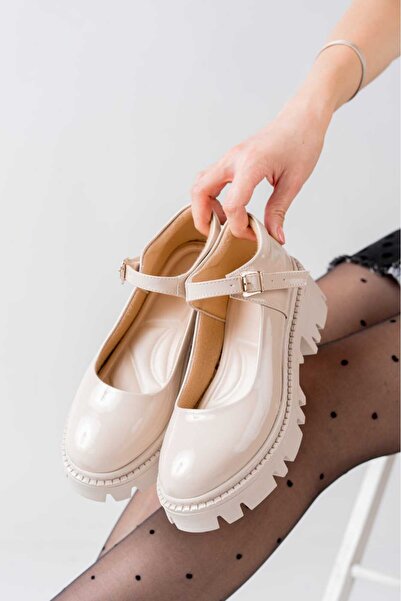 MODAMMOR bej rugan kadın mary jane T şerit ortopedik gündelik loafer ayakkabı