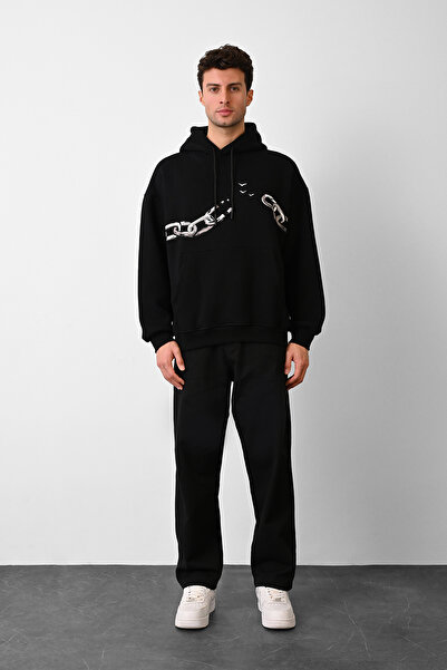 Dembu Ayasofya Tasarım Kapüşonlu Siyah 3 İplik Şardonlu Sweat 24'