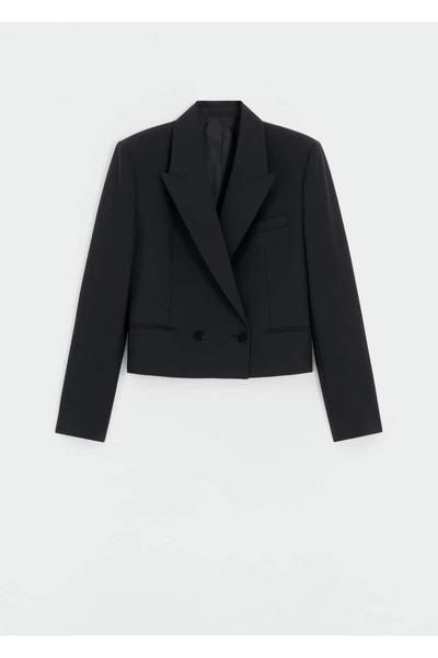 MANGO Woman Bunda Crop Blazer s límečkem