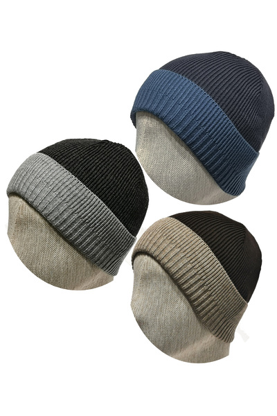 Özgöksu Şapka Set beretă bărbați din 3 piese antracit-maro-albastru bleumarin