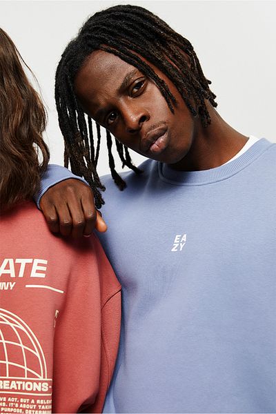 Eazy Co Eazy Basic Oversize Unisex Light Blue Crew Neck Thick Sweatshirt