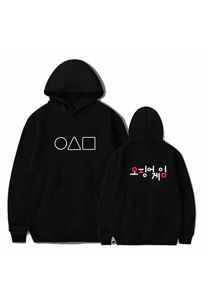 MAGORS SVART WEAR Unisex Black Squid Game Φούτερ με κουκούλα Oversize χωρίς φλις εσωτερικά KR037