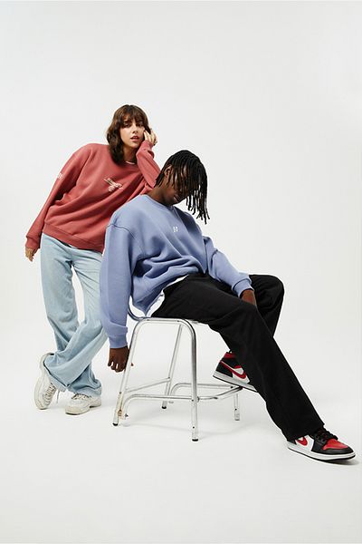 Eazy Co Eazy Basic Oversize Unisex Light Blue Crew Neck Thick Sweatshirt