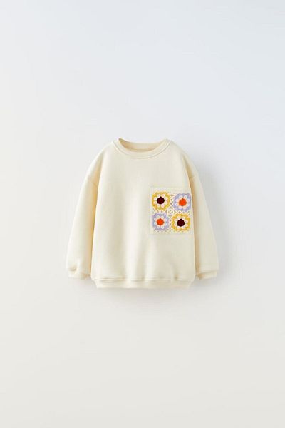 Magu Girl's Ecru Knitted Embroidered Cotton Sweatshirt