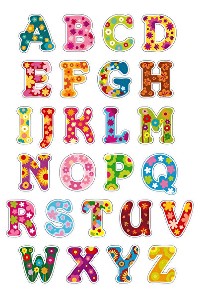 Belinay Bulutay Çiçek Desenli Renkli Alfabe Sticker