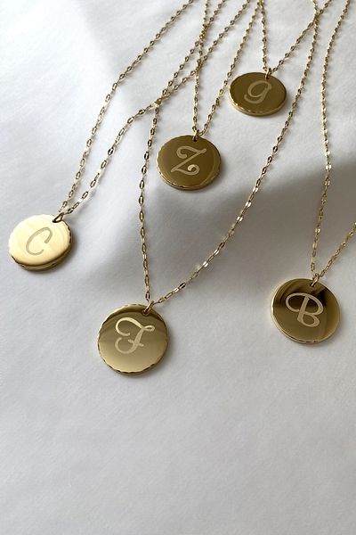 SilverStone Steel Necklace - C Letter Medallion Plate Gold Gold Color Chain 316 L Steel Necklace