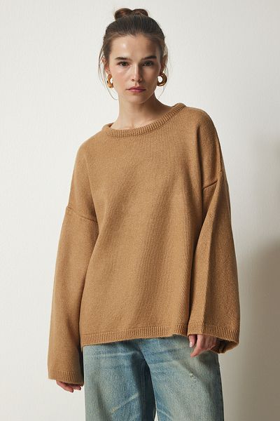 Happiness İstanbul Damen-Strickpullover „Biscuit“ in Übergröße, Basic KB00034