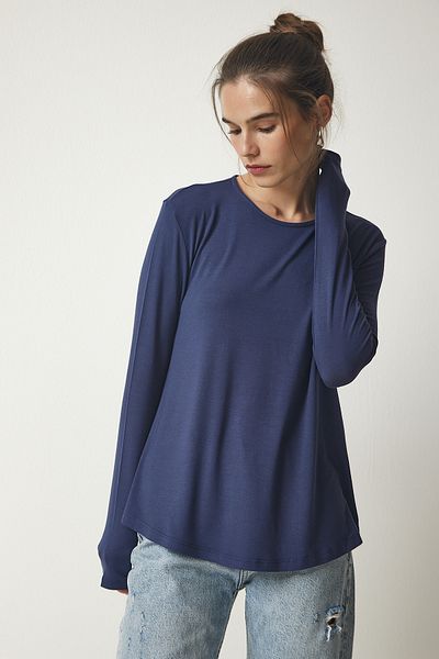 Happiness İstanbul Women's Navy Blue Crew Neck Knitted Blouse HK00030
