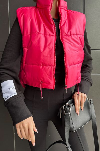 Trend Alaçatı Stili Women's Fuchsia Stand Collar Double Pocket Full Filling Waist Adjustable Puffer Vest ALC-X7994