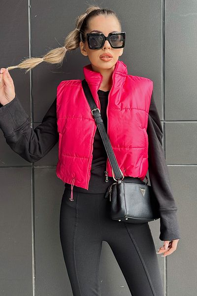 Trend Alaçatı Stili Women's Fuchsia Stand Collar Double Pocket Full Filling Waist Adjustable Puffer Vest ALC-X7994