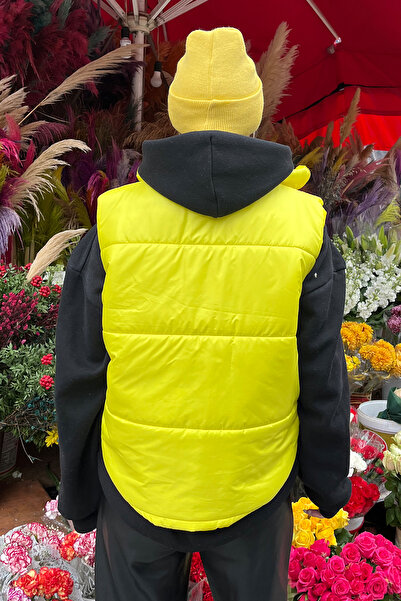 Trend Alaçatı Stili Women's Yellow Stand Collar Double Pocket Full Filling Waist Adjustable Puffer Vest ALC-X7994