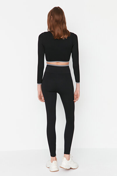 Trendyol Collection Černá Bezešvá/Bezešvá Kontrastní Barva Detailní Pletené sportovní punčochy po celé délce TWOAW23TY00030