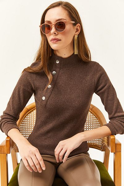 Olalook Γυναικεία μπλούζα Bitter Brown με λεπτομέρεια Half Fisherman Lycra