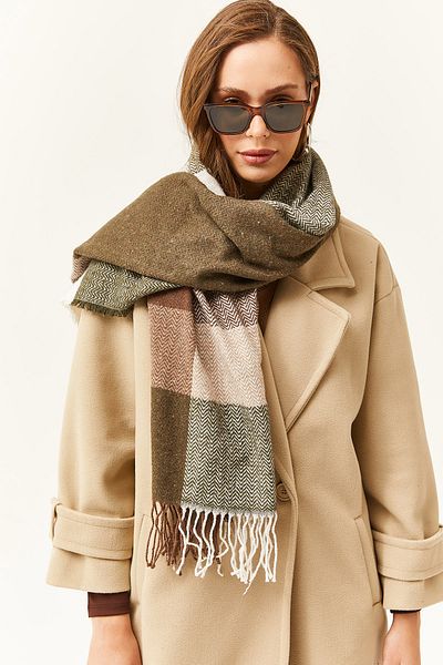Olalook Women's Khaki Camel Coffee Tassel Thick Shoulder Shawl