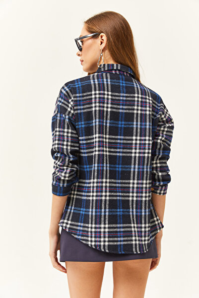 Olalook Women's Black Saks Blue Plaid Lumberjack Shirt