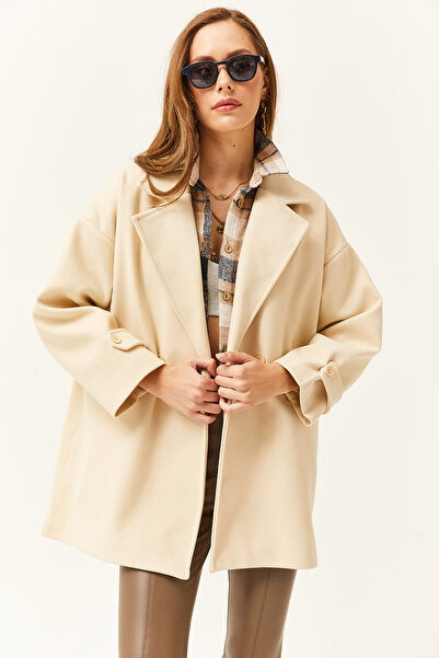 Olalook Women's Stone Lined Pocket Oversize Eyebrow Coat