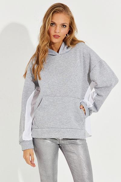 Cool & Sexy Women's Gray Shirt Blocked Sweatshirt SF2514