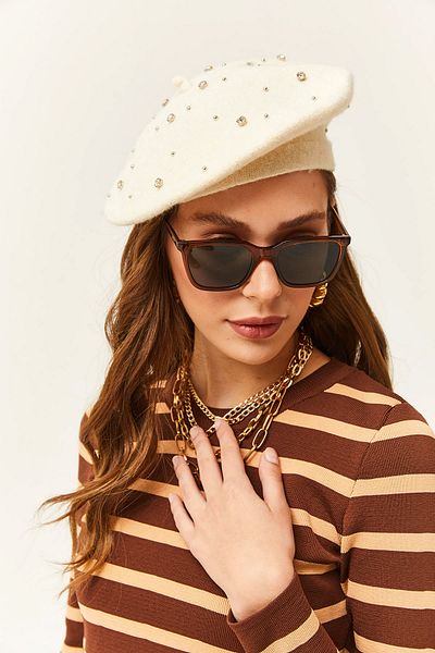 Olalook Női ekrü kő filc festő sapka