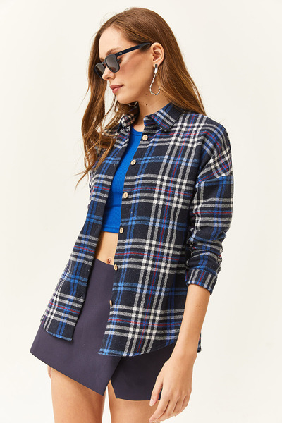 Olalook Women's Black Saks Blue Plaid Lumberjack Shirt