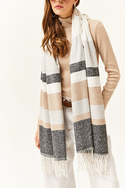 Olalook Women's Stone Gray Black Tasseled Thick Shoulder Shawl