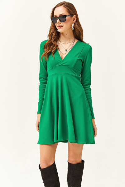 Olalook Γυναικείο Πράσινο Μίνι Φόρεμα με Διπλό Γιακά