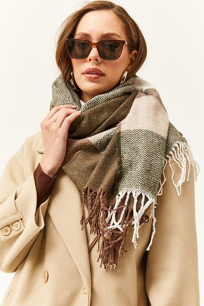 Olalook Women's Khaki Camel Coffee Tassel Thick Shoulder Shawl