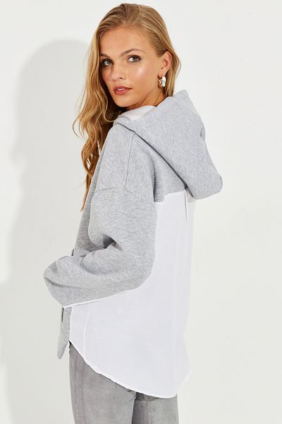 Cool & Sexy Women's Gray Shirt Blocked Sweatshirt SF2514