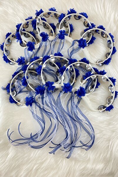 ZEYMERADE Saks Mavi Süslü Gelin Nedime Kına Gecesi Tefi, Üç Boyut Lazer Çiçek...