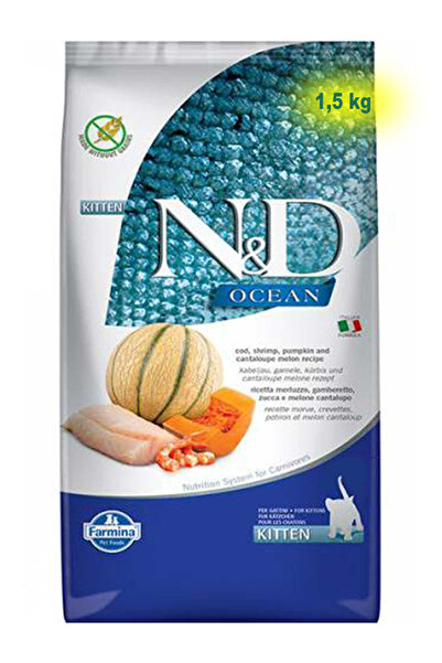 N&D Ocean Morina Balıklı Bal Kabaklı Karidesli ve Kavunlu Tahılsız Yavru Kedi...