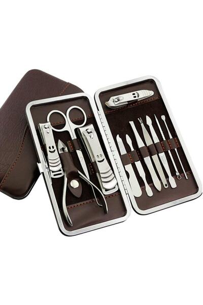 Duffa Manikür Pedikür Seti 12 Parça Çantalı Çelik Tırnak Bakım Seti Cımbız Tö...