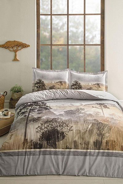 Özdilek Scenery Gray Ranforce Single Elastic Fitted Sheet Duvet Cover Set