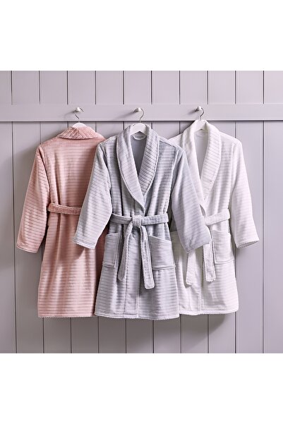 HIZSOY TEKSTİL Jacquard Ultra Lux Bathrobe - Soft Beige