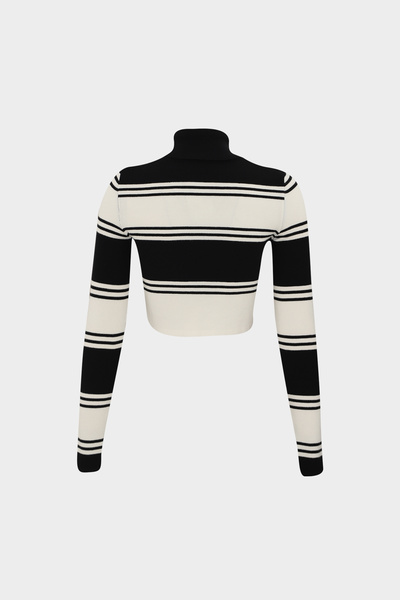 Açelya Okcu Pulover tricotat crop pentru damă, cu dungi în dungi