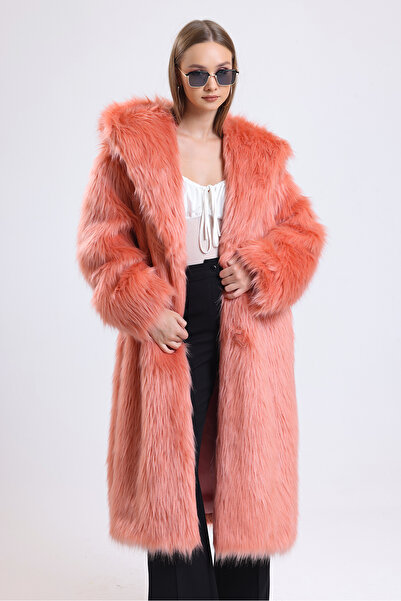 KürkZone المرأة واسعة الرقبة مقنعين السلمون مانتو