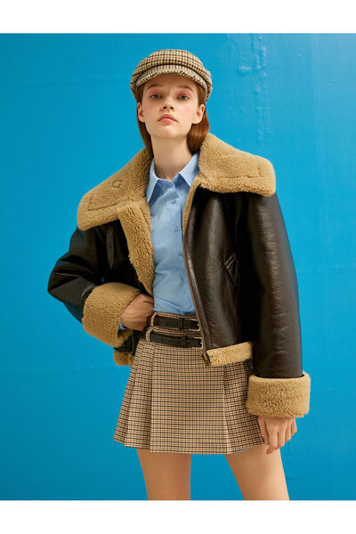 Koton Μπουφάν Biker με λεπτομέρεια από συνθετική γούνα και τσέπες