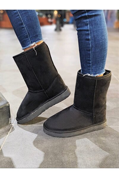 EPTC Siyah Süet Yarım Bot Içi Tüylü Kürklü Düz Taban Kadın Ayakkabı TARAKLAR AYAKLAR 1NO BÜYÜK ALMALI