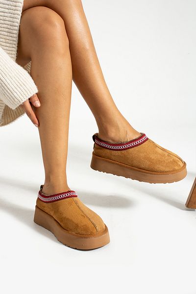 Ayax Γυναικείες Παντόφλες Tan Suede Fur Daily