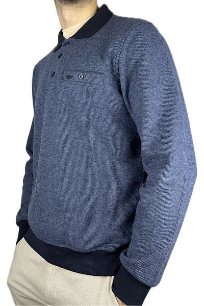 APT PRESTIGE Men's Indigo Winter Thick Long Sleeve Thessaloniki Sweater with Pockets