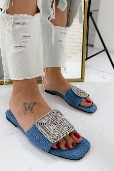 Shoebutik Papuci de piatră de culoare denim